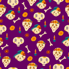 Seamless pattern Day of the dead Mexican holiday