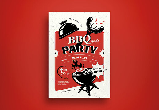 Red Retro BBQ Night Party Flyer