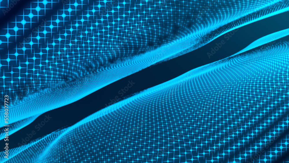 Poster digital dynamic wave of dots. network connection structure. digital dynamic wave of dots. network co
