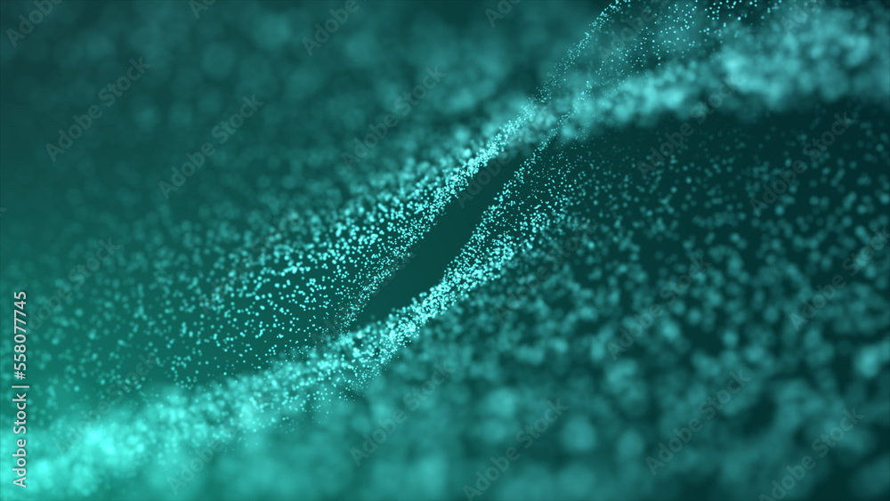 Poster digital dynamic wave of dots. network connection structure.