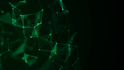 Futuristic geometric flow with connecting points and lines. Abstract blue digital background. Global network concept. Big data complex with compounds. 3D rendering.