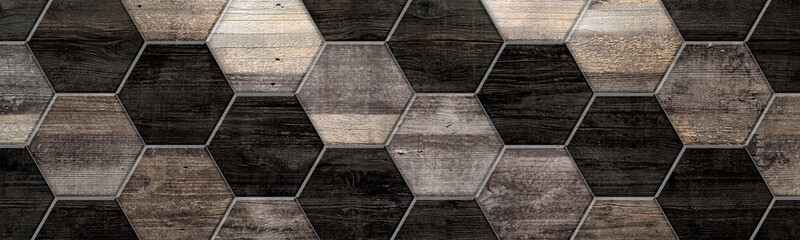 Hex tiles dual tone diagonal wood flooring