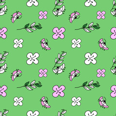 Vector floral seamless pattern in doodle style. Fabric pattern, wallpaper, wrapping.