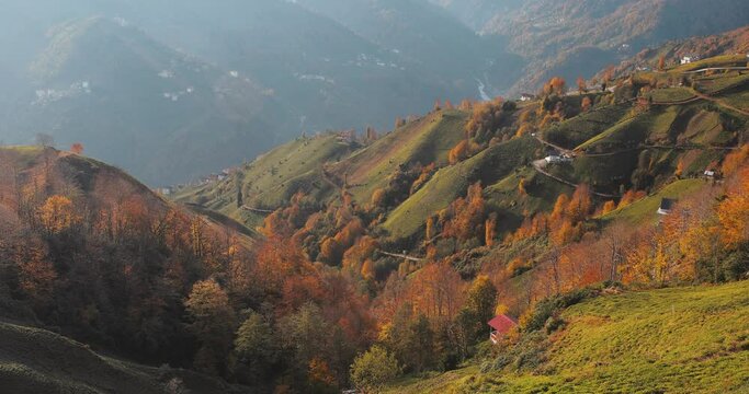 Village View. Mountain valley. Autumn background.