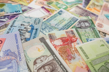 Fototapeta na wymiar background of different banknotes of African notes that are spread all over the table.
