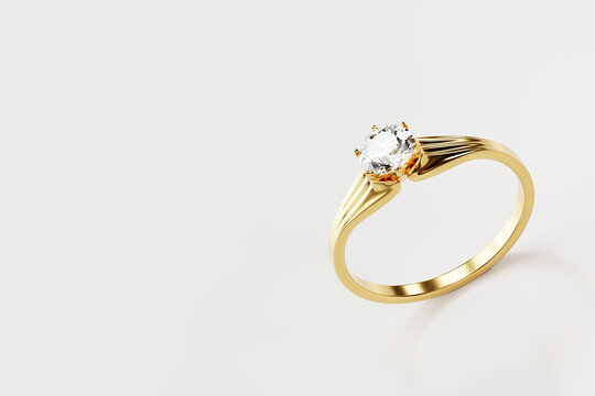 Gold diamond Ring isolated on white background, 3D rendering.
