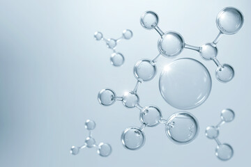 Cosmetic Essence, Liquid bubble, Molecule inside Liquid Bubble on DNA water splash background, 3d rendering - obrazy, fototapety, plakaty