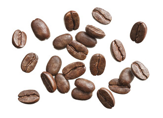 Coffee beans flying on a white background, 3d rendering.