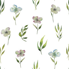 Set of watercolor design elements of the garden rose collection dark blue flowers, leaves, green branches, botanical illustration, isolated on a transparent background