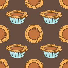 Egg tart vector illustration. Chinese New year dessert in doodle style.
