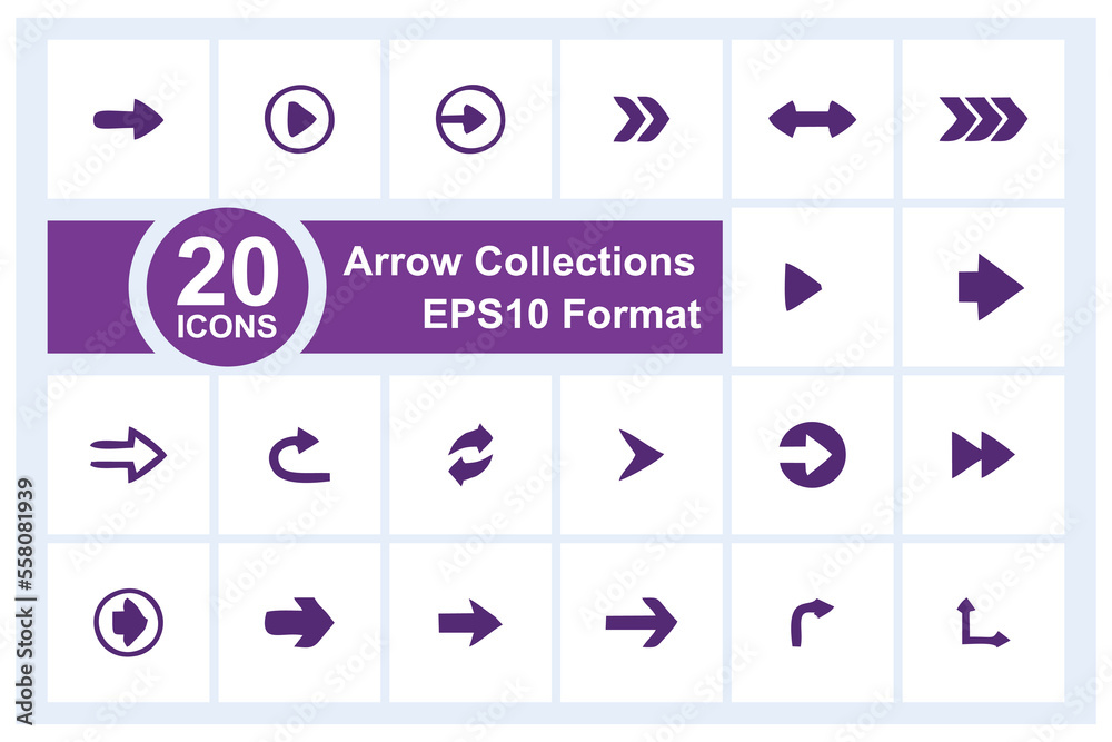 Poster 20 arrow symbol icon. collection of arrow symbols for user interface design needs, multimedia or mou
