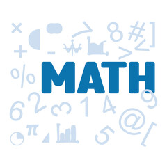 math background with a white base color with blue symbols and writing. Suitable for use as a background for math presentations, or educational design elements