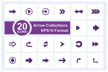 20 arrow symbol icon. Collection of arrow symbols for user interface design needs, multimedia or mouse pointers,