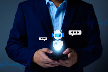AI Chatbot intelligent digital business service application concept, computer mobile application...