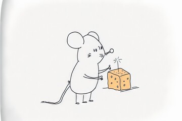 a cartoon mouse with a piece of cheese in his hand and a piece of cheese on the other side of the mouse's face, on a white background, with a white background.