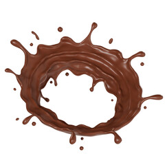 Chocolate isolated splashes waves circle. 3D render illustration