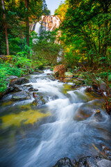 waterfall in the mountains, Khlong Lan Waterfall, Khlong Lan National Park, Kamphaeng Phet, in Thailand.Onsen atmosphere.