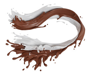 milk and chocolate isolated splashes wave. 3D render illustration