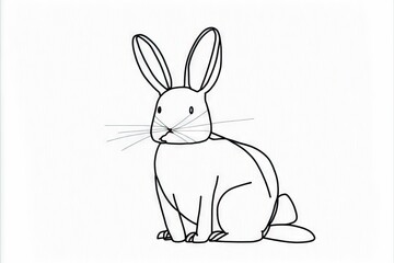 a black and white drawing of a rabbit sitting on a white background with a black outline of a rabbit on it's back legs and a white background with a black outline of a.