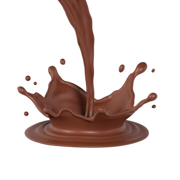 chocolate pouring down and making splashes. 3D render illustration