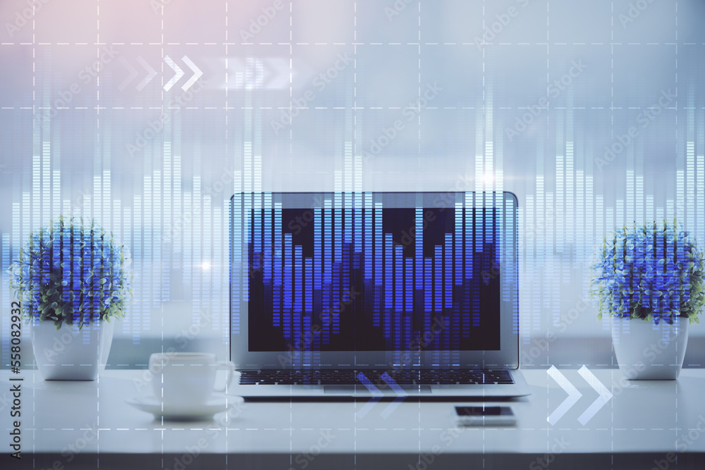 Poster forex chart hologram on table with computer background. double exposure. concept of financial market
