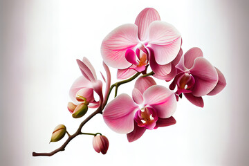 Fototapeta na wymiar pink blossoming orchid branch on white flower