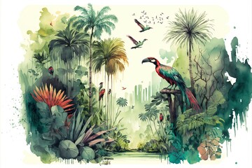 Minimalistic natural landscape of rainforests. Generative ai
