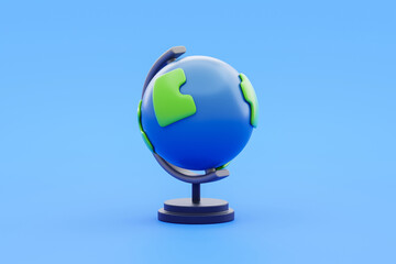 Earth globe 3d sphere icon world map isolated on blue background with geography continent concept land sign or global planet illustration symbol and international worldwide cartography ecology shape.