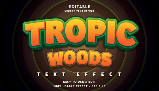 editable tropic woods vector text effect with modern style design usable for logo or company campaign