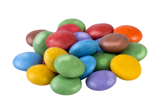 Multicolored glazed dragee isolated on transparent background.