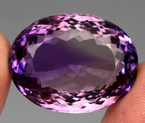 Natural gemstone purple amethyst on gray background