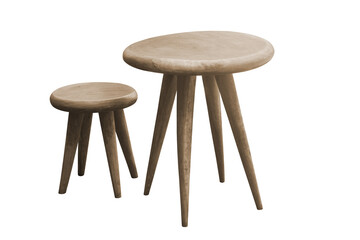 Old round wooden table and chair