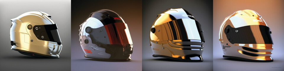 Fototapeta premium Motorcross motorsports high speed helmet design renders with gradient background and unique modern futuristic racing visor concepts
