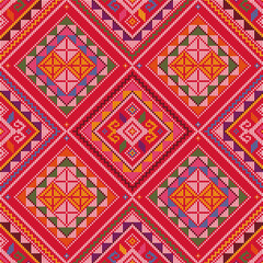 Yakan cloth inspired vector seamless pattern, traditional folk art textile or fabric print design from Philippines with various colors and geometric shapes

