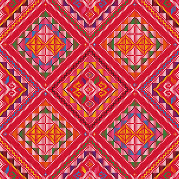 Yakan cloth inspired vector seamless pattern, traditional folk art textile or fabric print design from Philippines with various colors and geometric shapes
