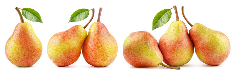 Collection of delicious pears, isolated on white background
