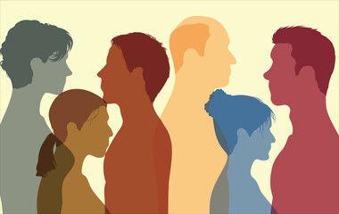 Women, girls, and men of diverse cultures. Cultural diversity and friendship. People from diverse ethnic and racial backgrounds. Vector Illustration