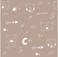 Seamless pattern with cute wild animals for print, textile and baby wear. Vector illustration