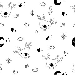 Seamless pattern with cute wild deer for print, textile and baby wear. Vector illustration
