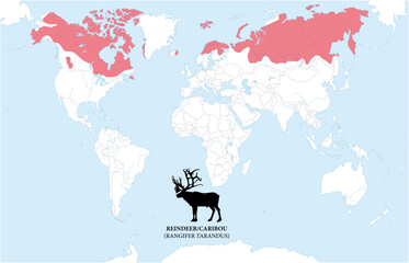 Map of the distribution and habitat of the reindeer, caribou © lesniewski