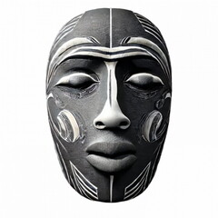African mask head isolated on white background