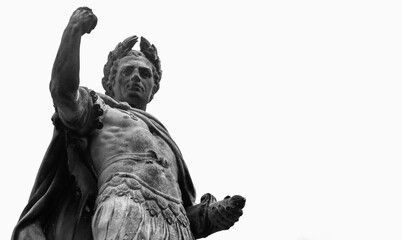 Antique statue of Roman dictator, politician, historian and military general Gaius Julius Caesar....