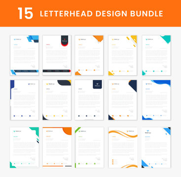 15 corporate letterhead design bundle collection, business letterhead set design. Stationery design layout