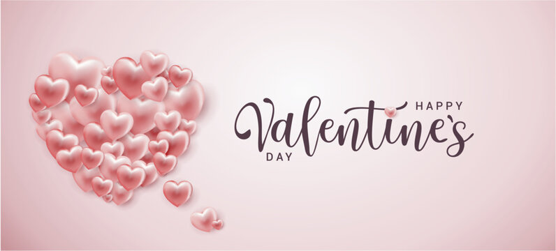 Valentine heart flying on pimk background. Vector love postcard for Valentine's Day greeting card design.