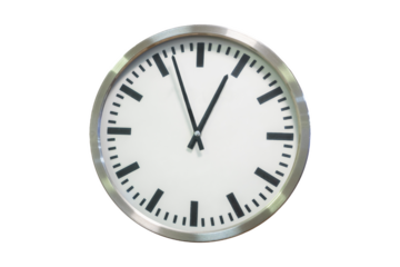 Analog wall clock with metal rim with the numbers represented with bars