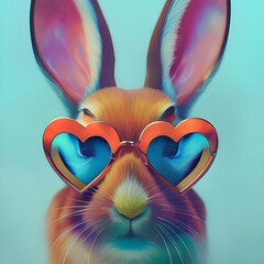 Portrait of a rabbit with heart shaped sunglasses, digital painting, generative ai