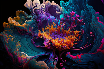 Colorful abstract flower fluid art bold colors, graphic design wallpaper background