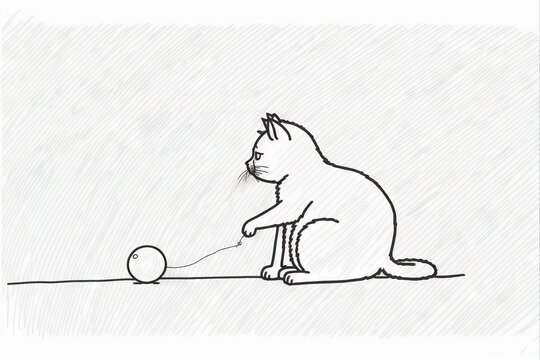 a drawing of a cat playing with a ball on a string with a string attached to the cat's tail and a string attached to the cat's tail with a ball on a string.