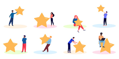 Star rating with people concept in a flat design. Customer satisfaction