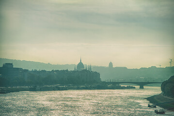 Fototapeta premium View of the city. Budapest, bridges, and the river. 